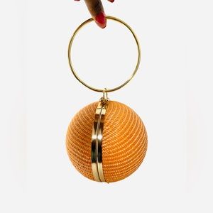 1225-Mini Straw Ball Fashion Bag-Orange/Gold